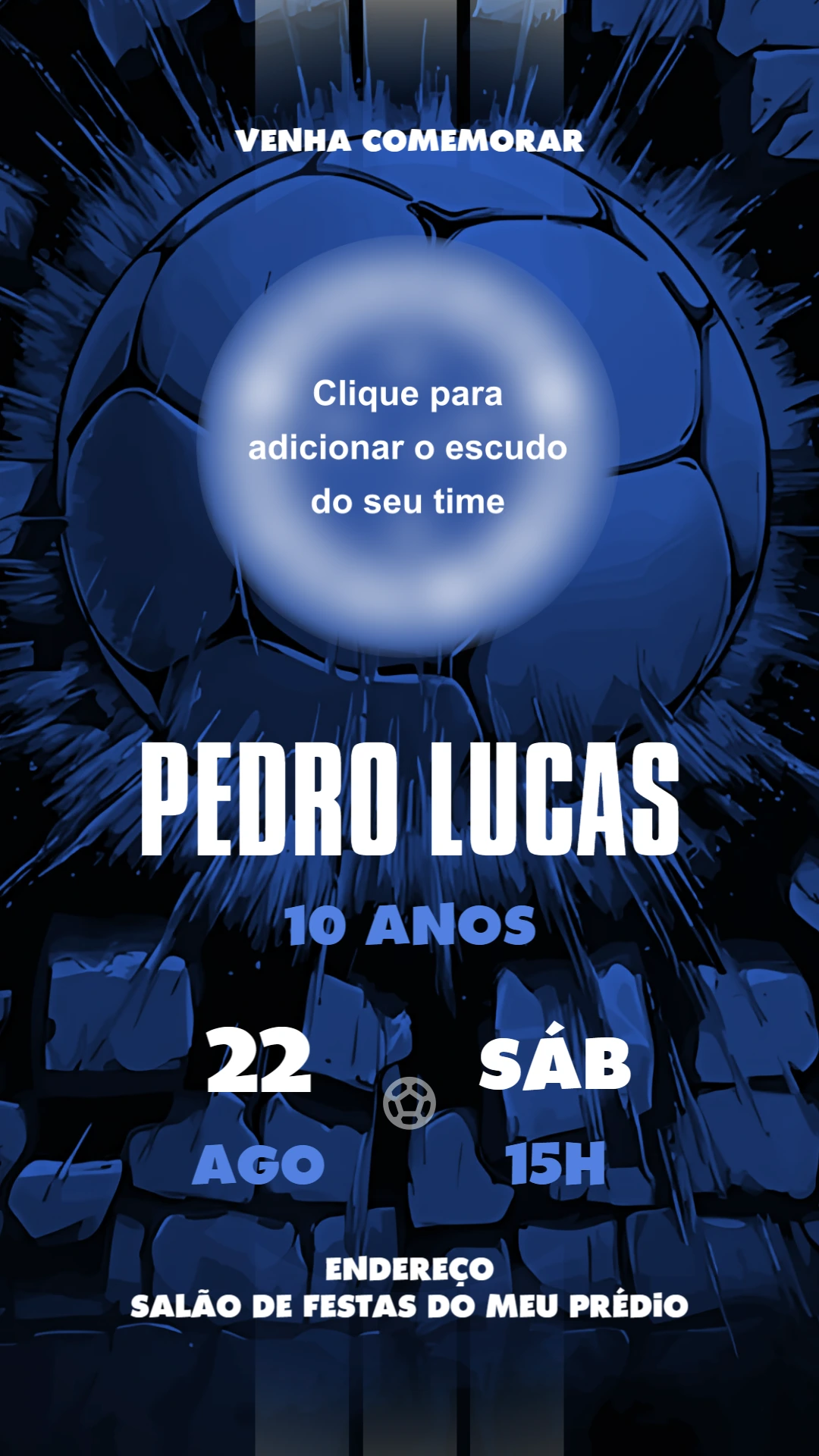 Convite de Aniversário Futebol com Escudo do Time para Editar