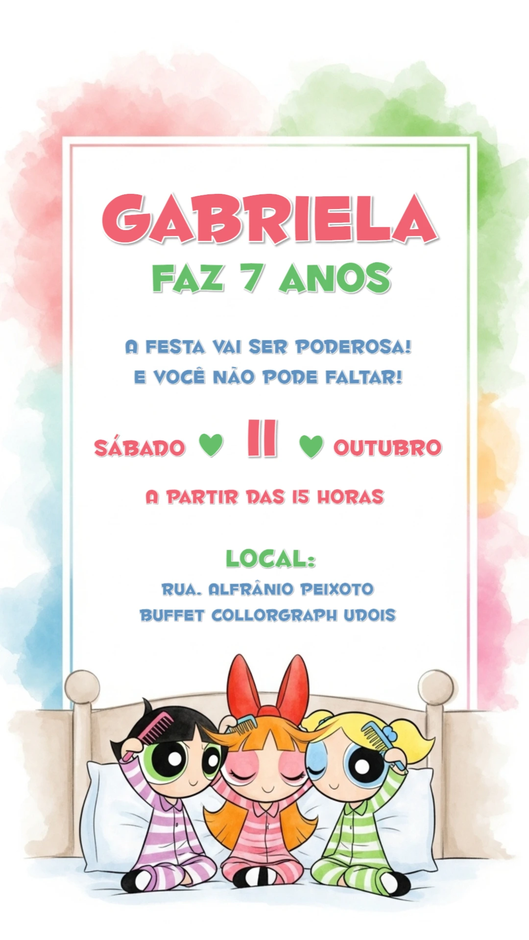 Convite Aniversário Meninas Super Poderosas para Editar