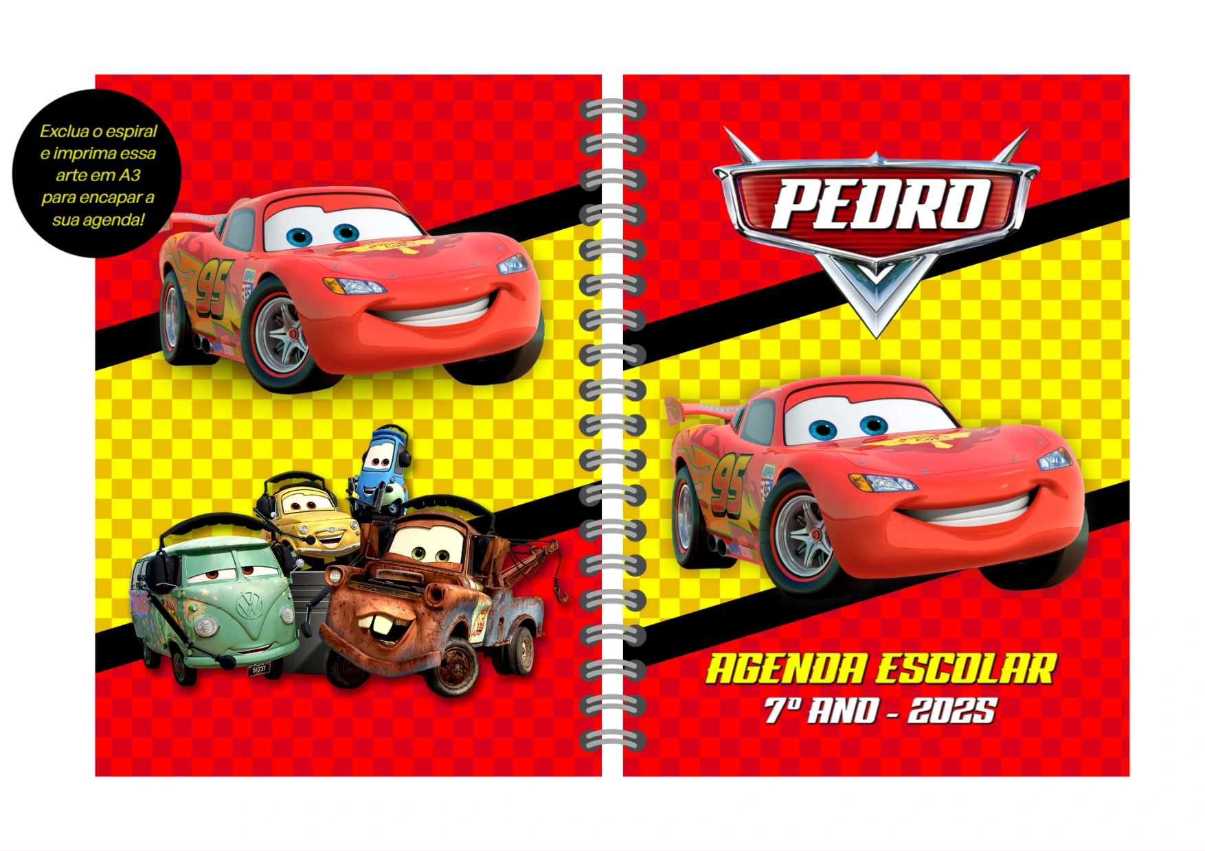 Capa de Agenda Escolar Carros Disney para Editar Online