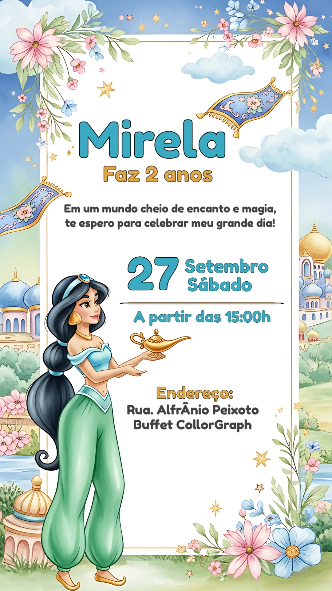 Convite de Aniversário da Jasmine para Editar Online