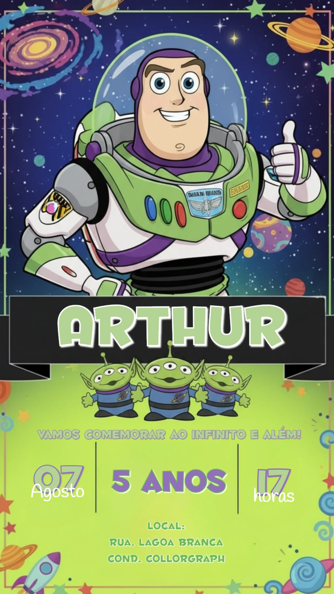 Convite Digital Festa Espacial Buzz Lightyear para Editar