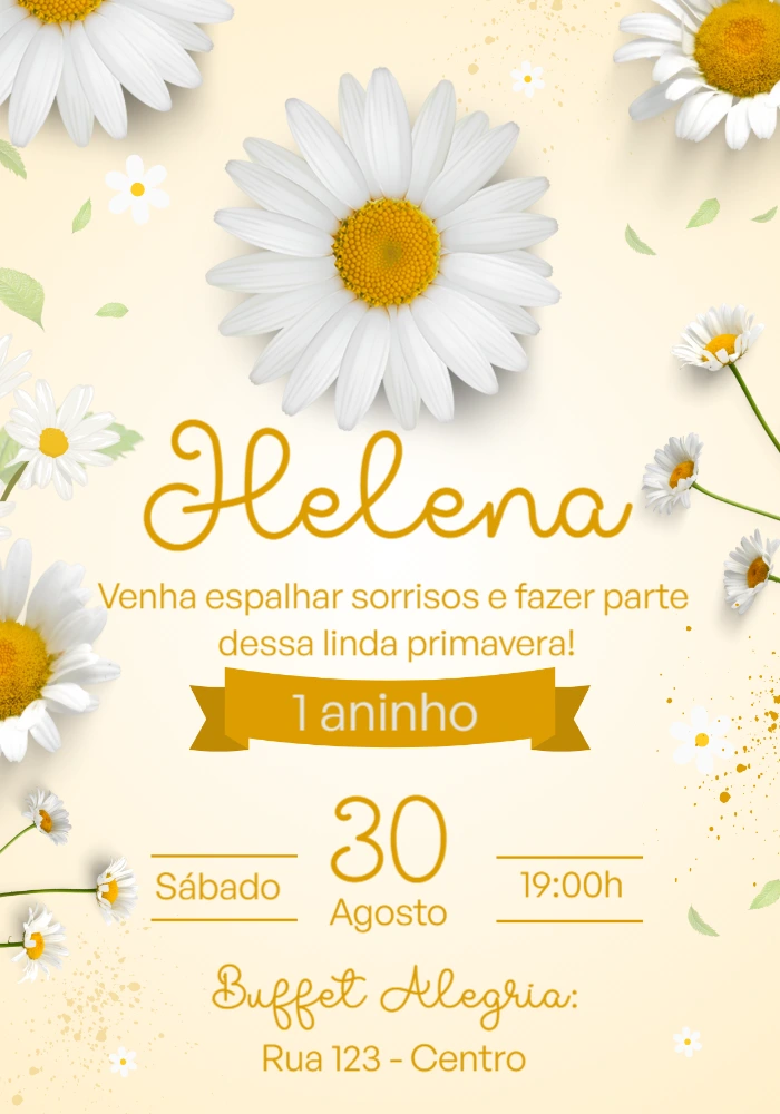 Convite de Aniversário Floral com Margaridas para Editar