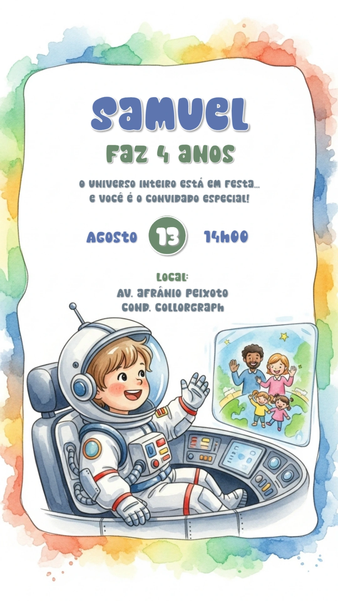 Convite Aniversário Astronauta Infantil para Editar Online