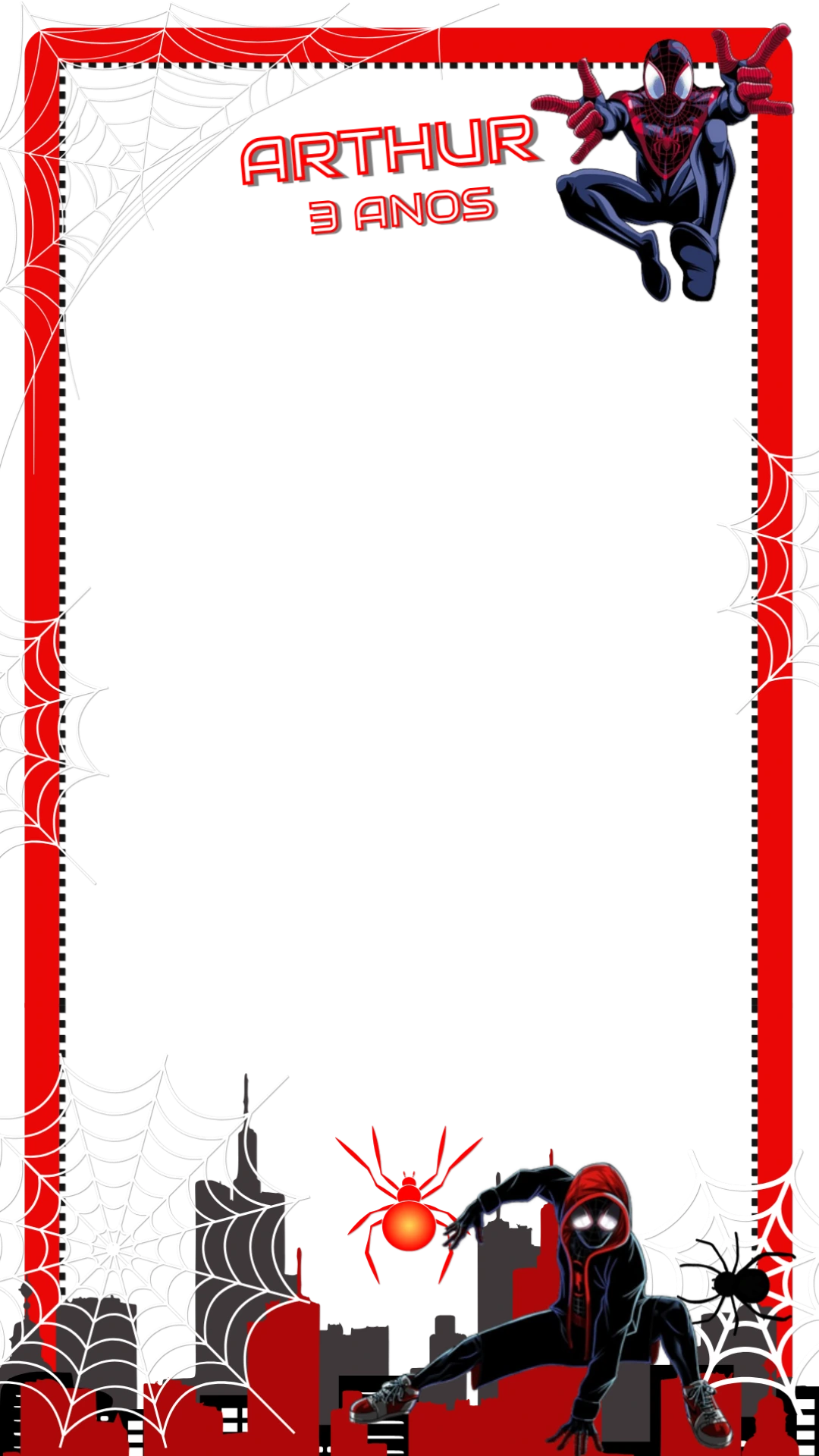 Moldura de Aniversário Homem-Aranha Miles Morales para Editar