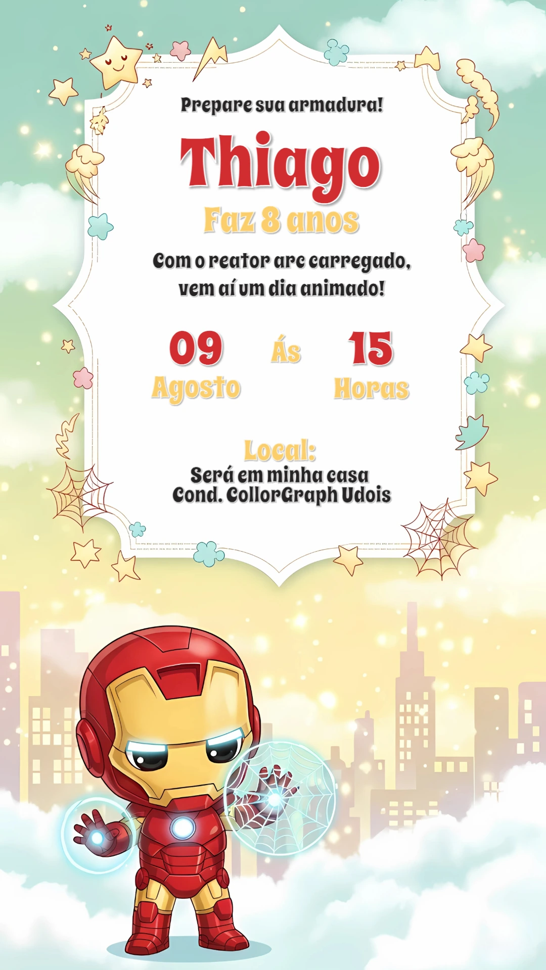 Convite de Aniversário Homem de Ferro para Editar Online