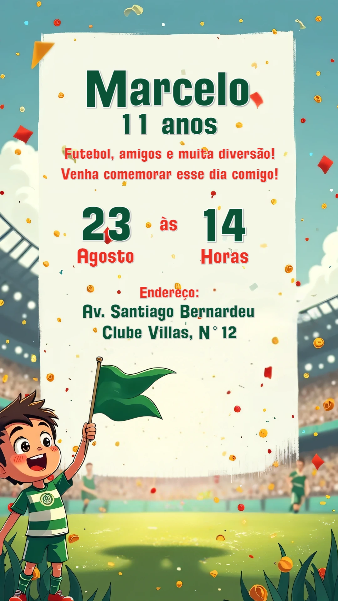 Convite de Aniversário Futebol com Jogador para Editar Online