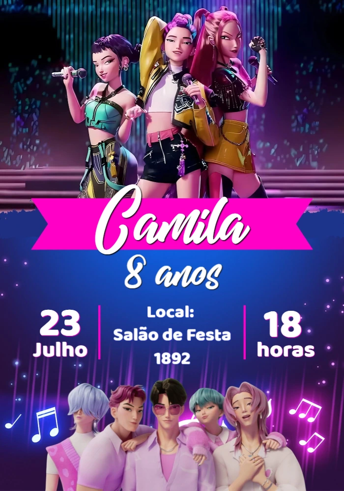 Convite de Aniversário K-pop com Personagens para Editar Online