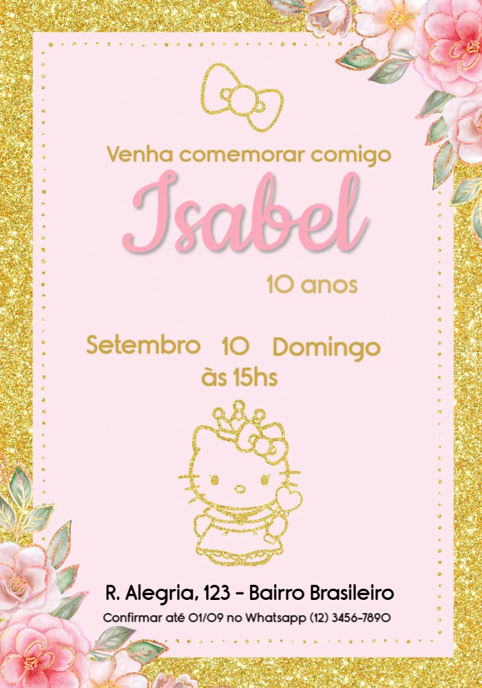 Convite de Aniversário Hello Kitty para Editar Online
