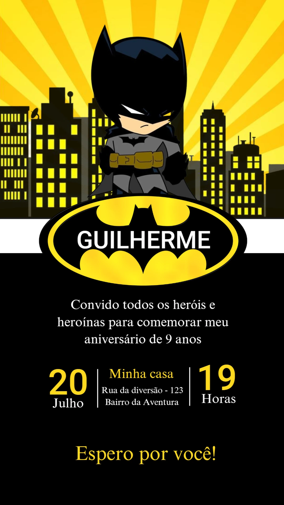 Convite Aniversário Batman Toy Editável para Editar e Enviar
