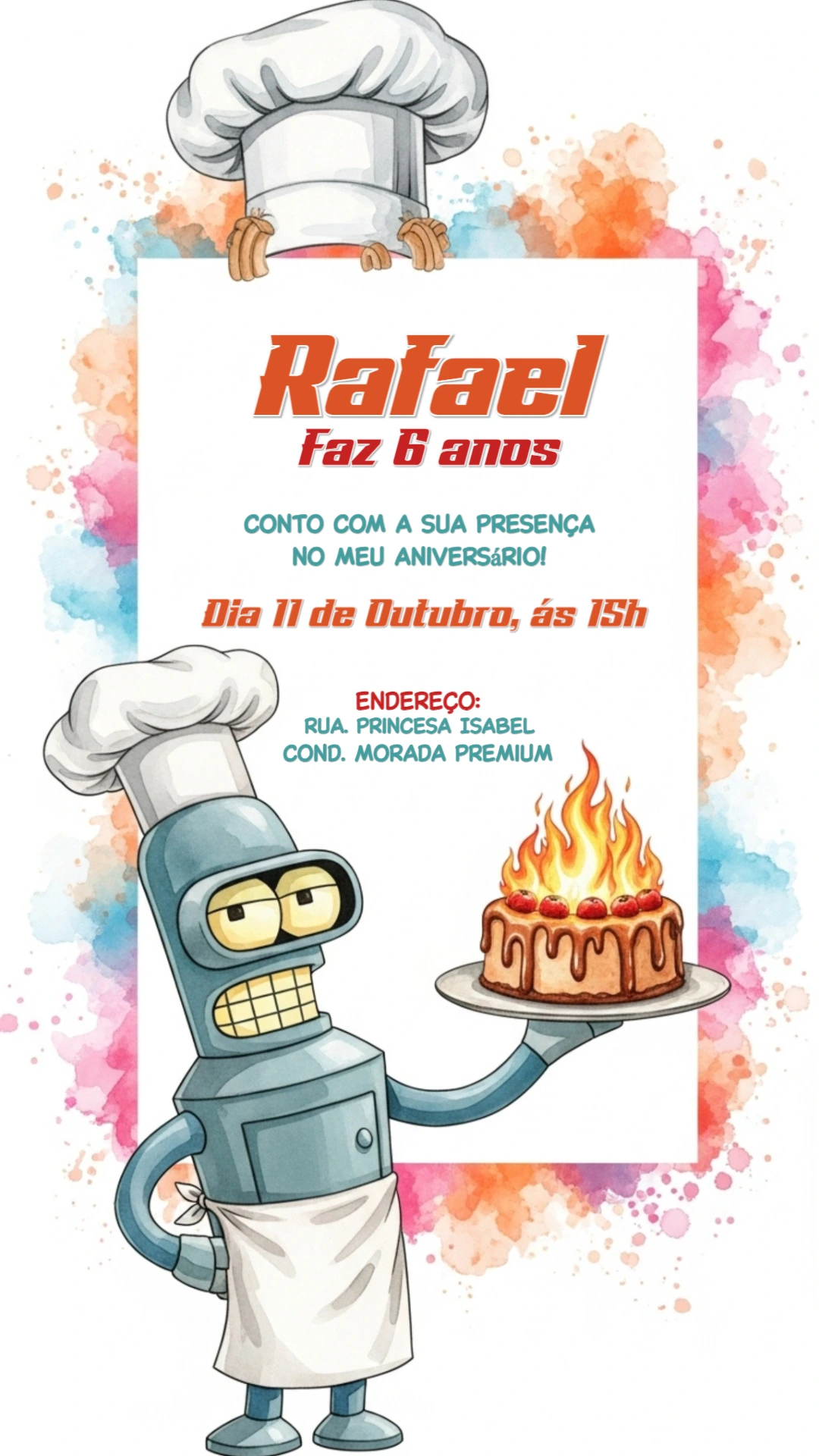 Convite Aniversário Futurama com Bender para Editar Online