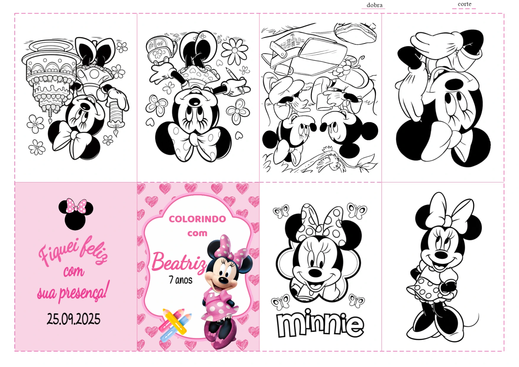 Lembrancinha Minnie: Livro de Colorir para Editar e Imprimir
