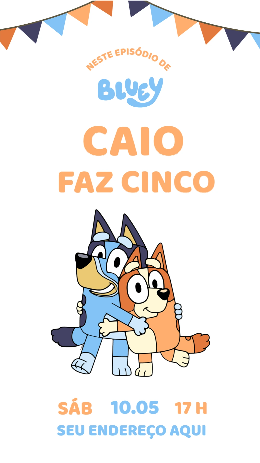 Convite de Aniversário Bluey e Bingo para Editar Online
