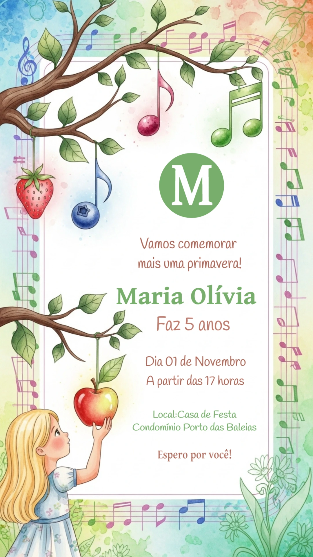Convite Aniversário Jardim Encantado Musical para Editar Online