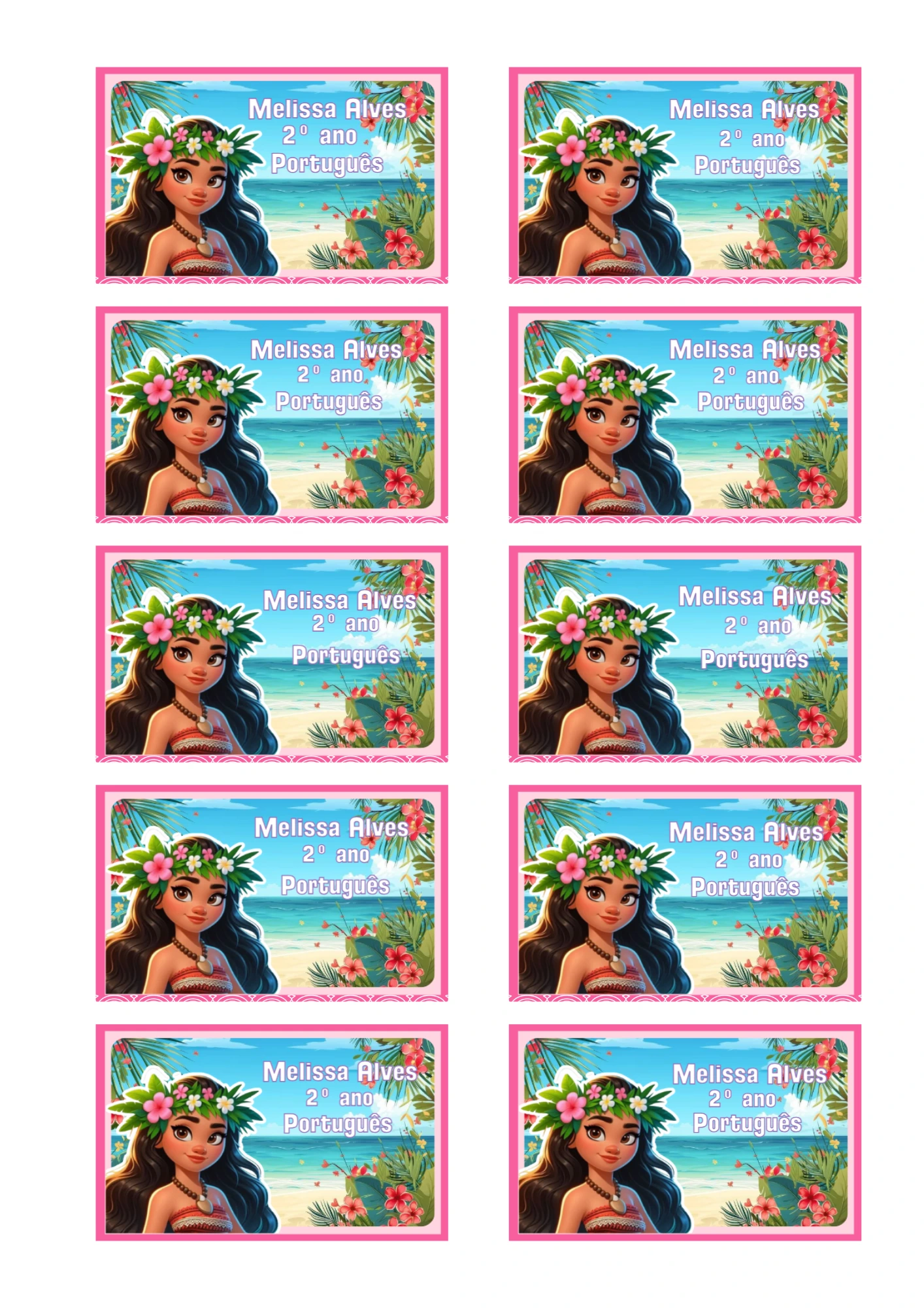 Etiqueta Escolar Moana Tropical para Editar e Imprimir