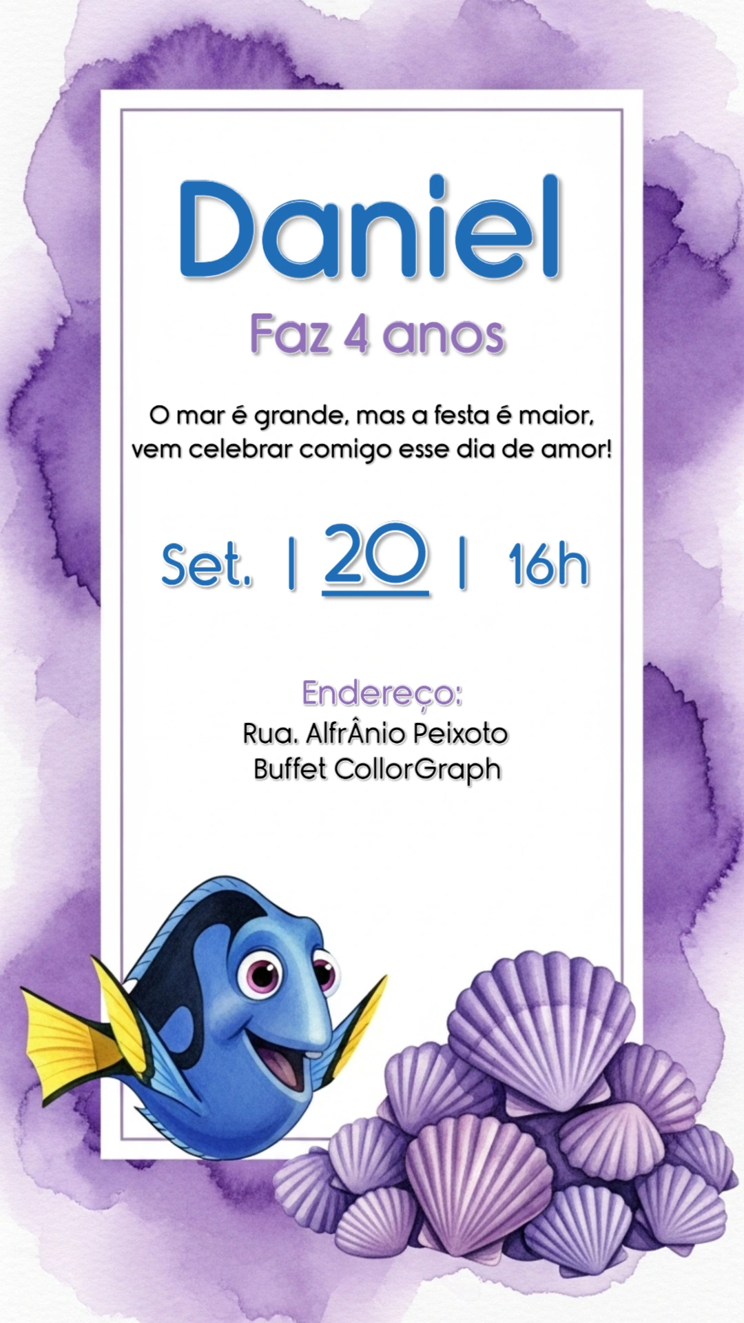 Convite Aniversário Procurando Dory para Editar Online