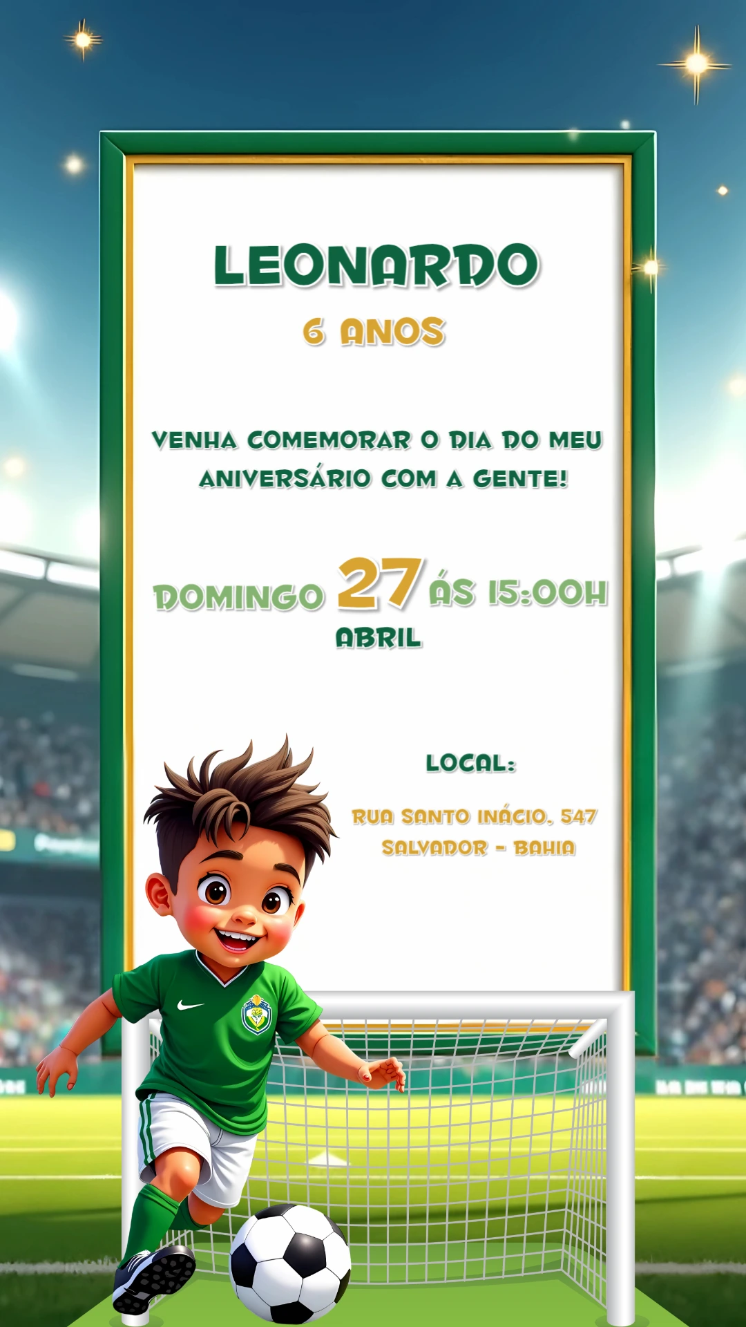 Convite de Aniversário Futebol com Jogador para Editar Online