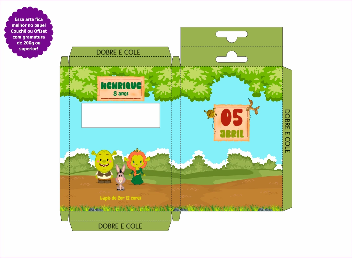 Caixa Lápis de Cor Shrek para Editar Online e Imprimir