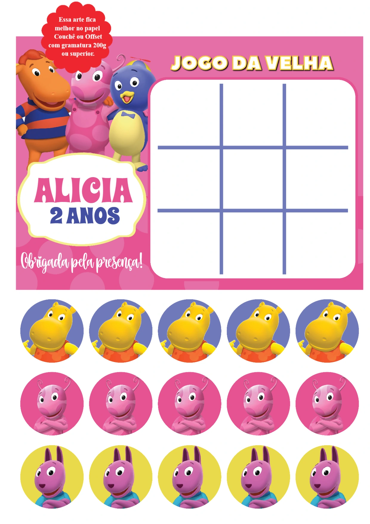 Jogo da Velha Aniversário Backyardigans para Editar Online
