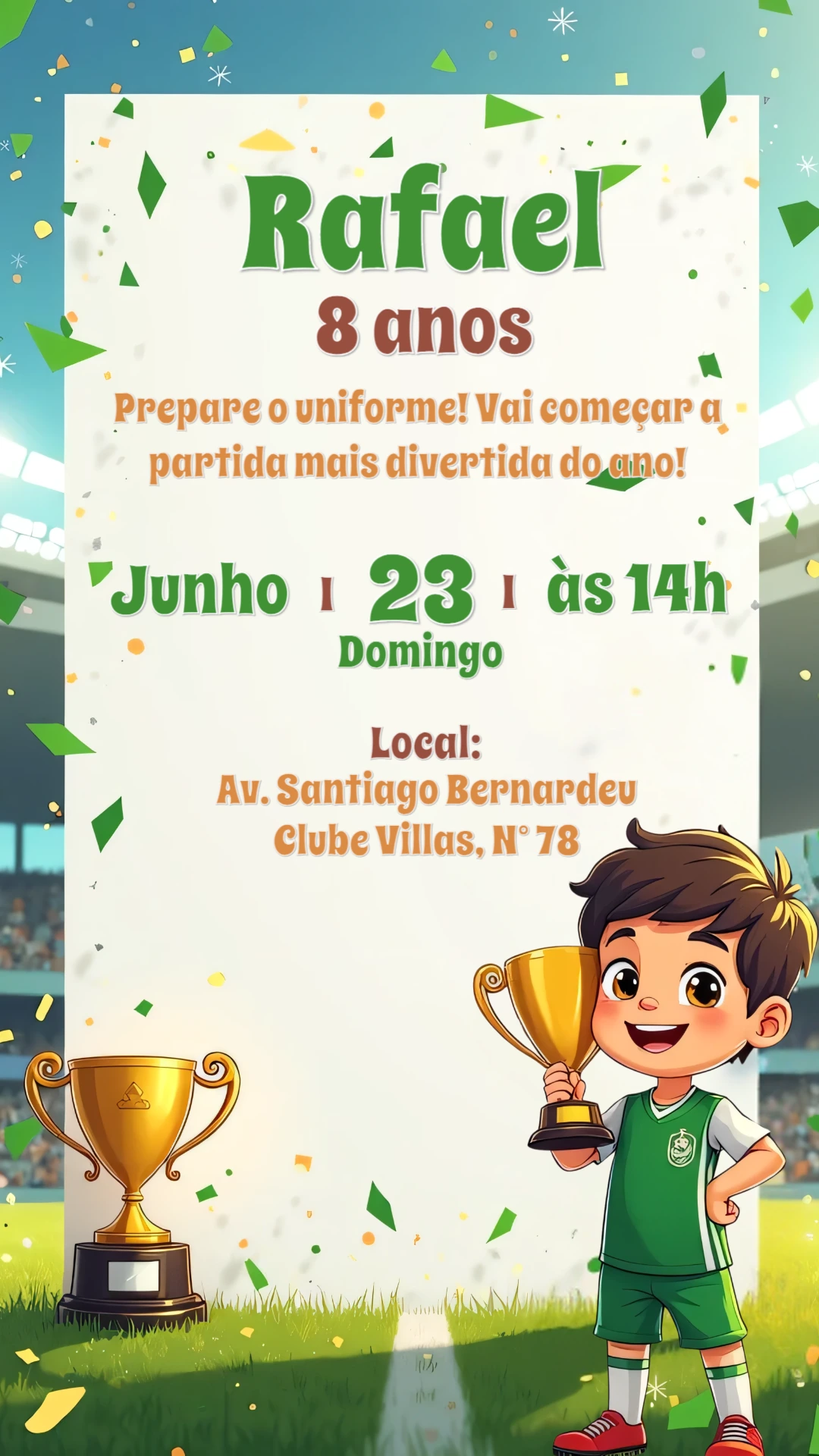 Convite Aniversário Futebol com Jogador para Editar Online