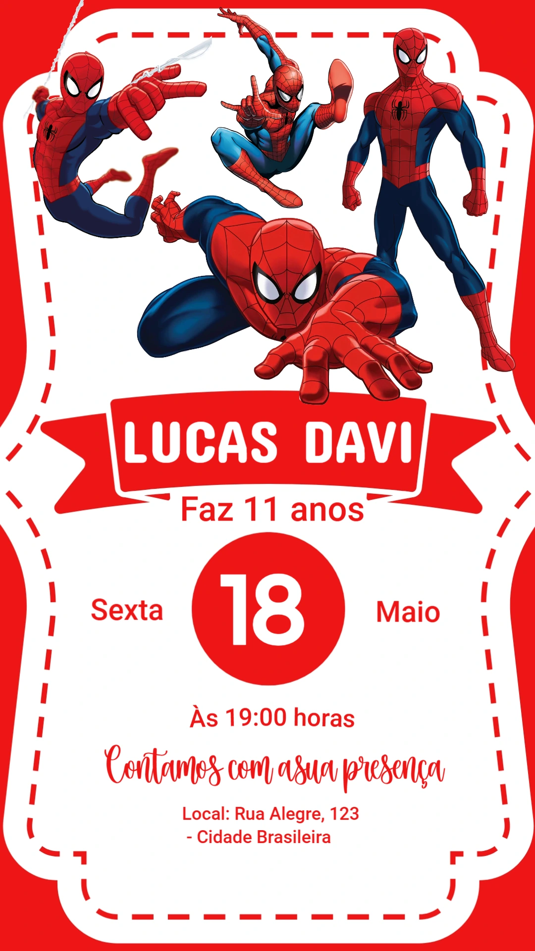 Convite Digital Editável Festa Infantil Tema Homem-Aranha