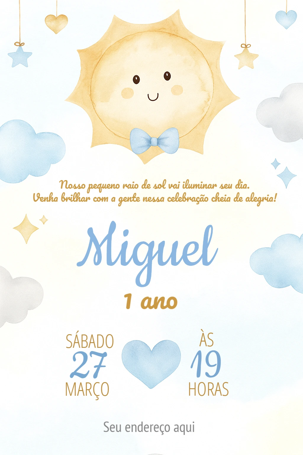 Convite Aniversário Raio de Sol para Editar Online