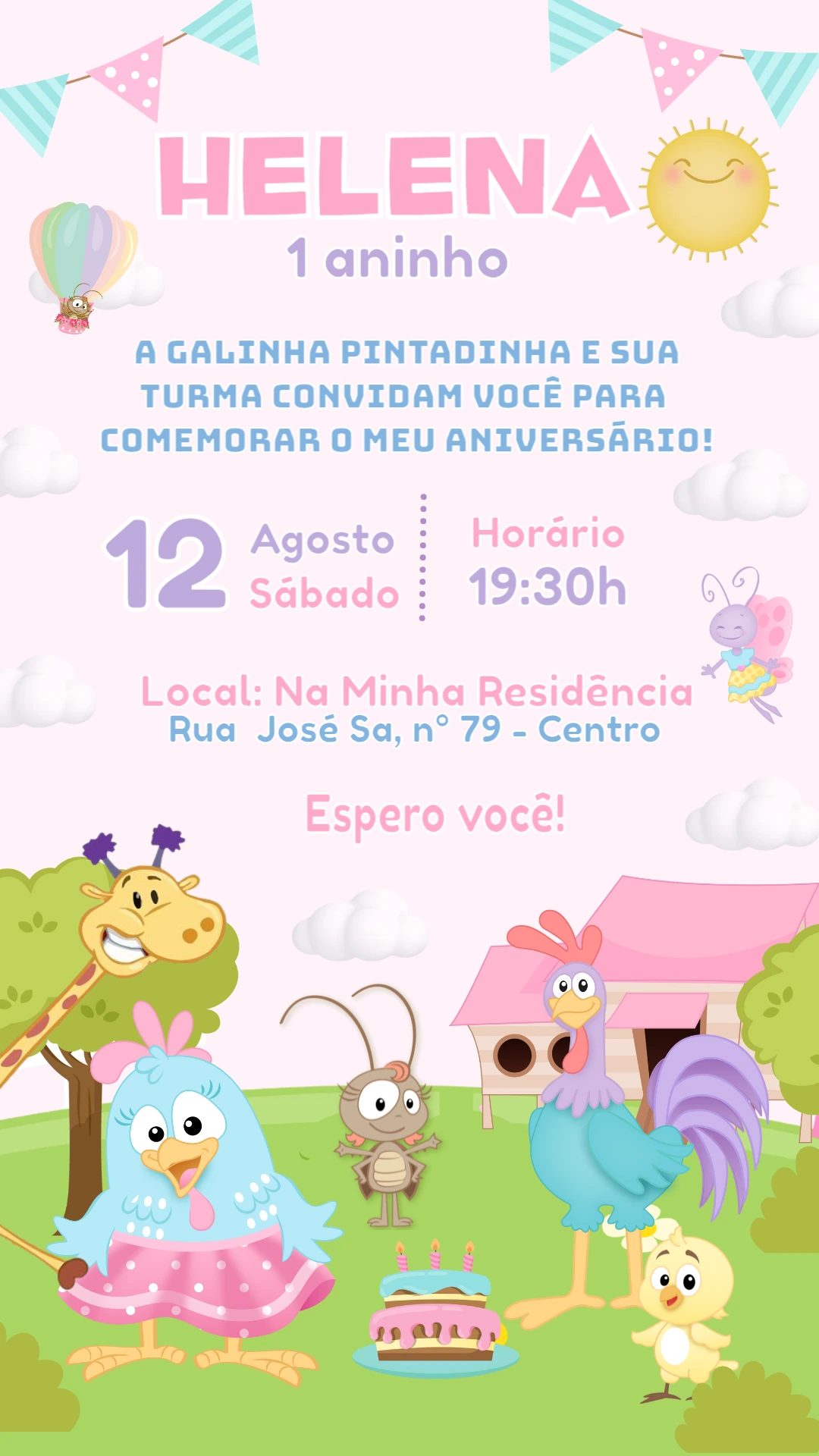 Convite Aniversário Galinha Pintadinha Candy para Editar Online