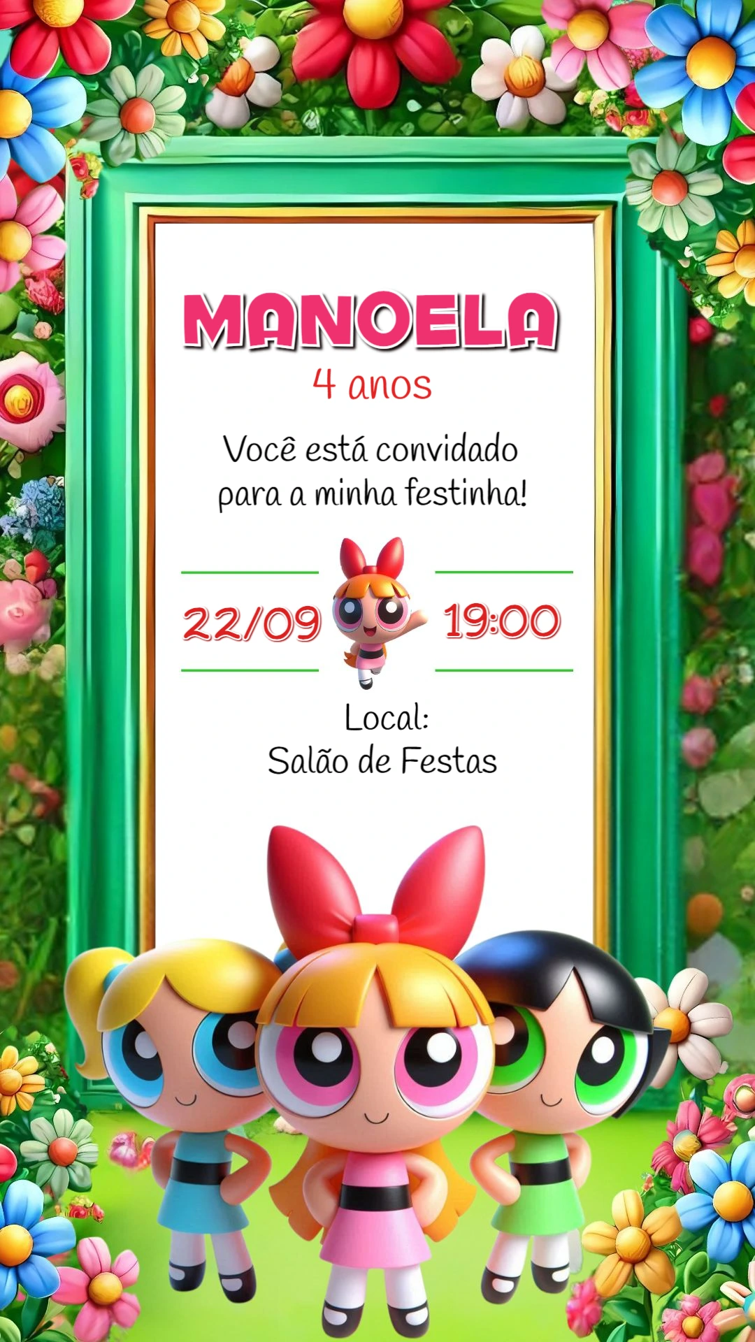 Convite Aniversário As Meninas Super Poderosas para Editar Online