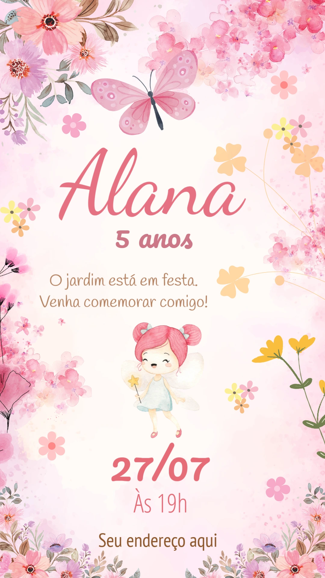 Convite Aniversário Jardim das Borboletas para Editar Online