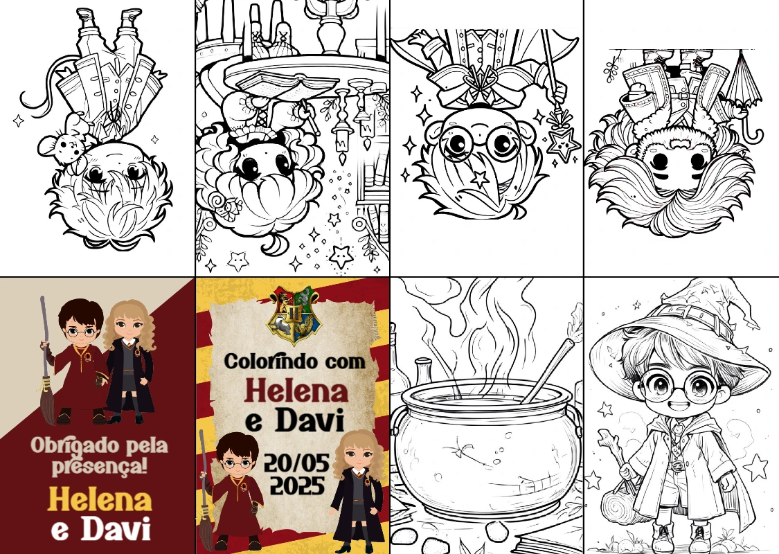 Lembrancinha Harry Potter Livro de Colorir Editável Online