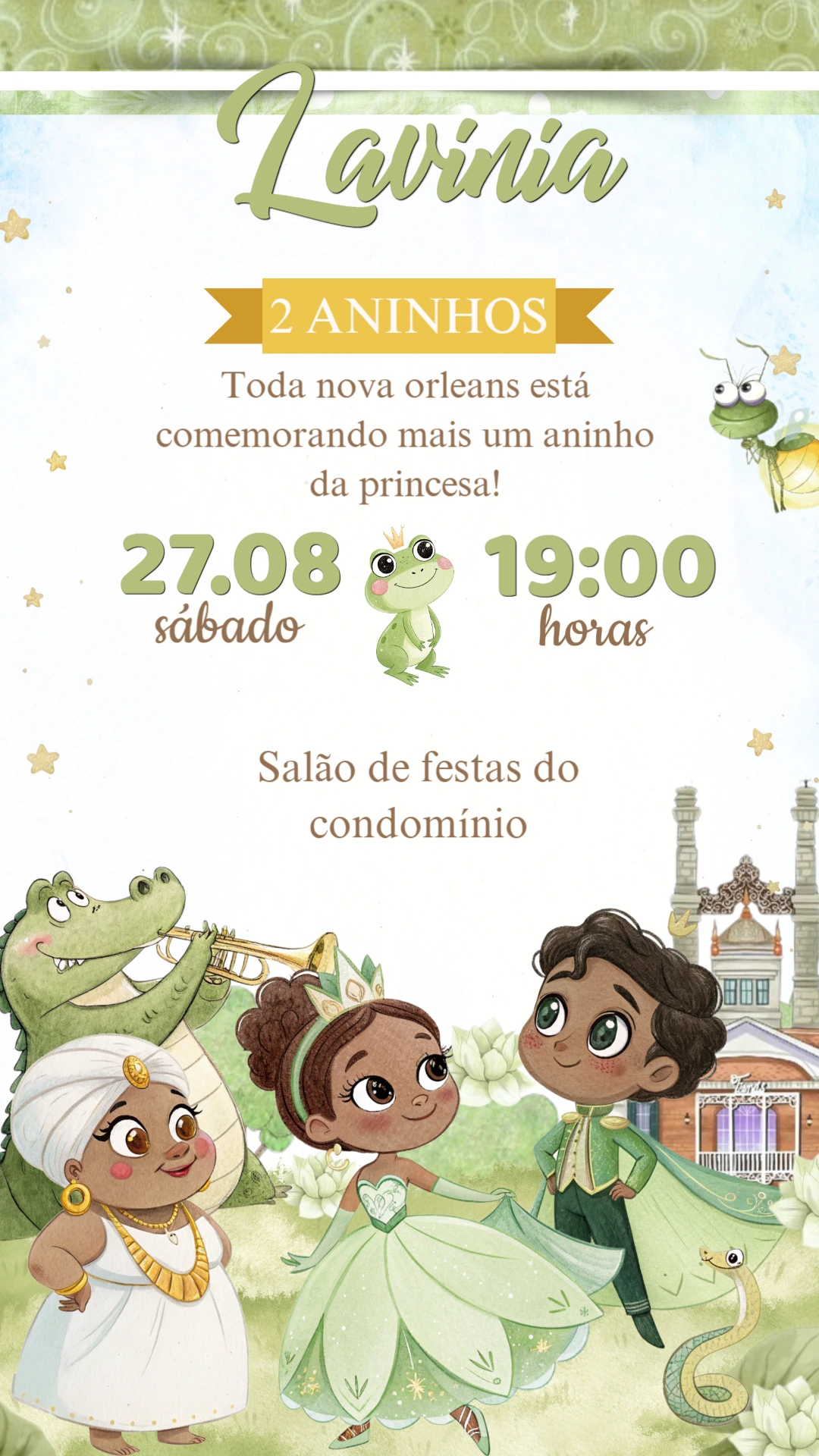 Convite Aniversário Princesa Tiana Editável Online