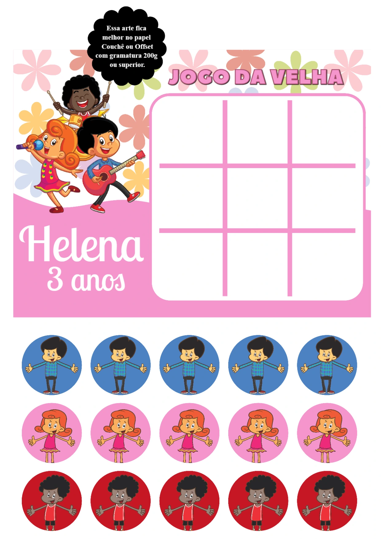 Jogo da Velha 3 Palavrinhas Editável para Aniversário