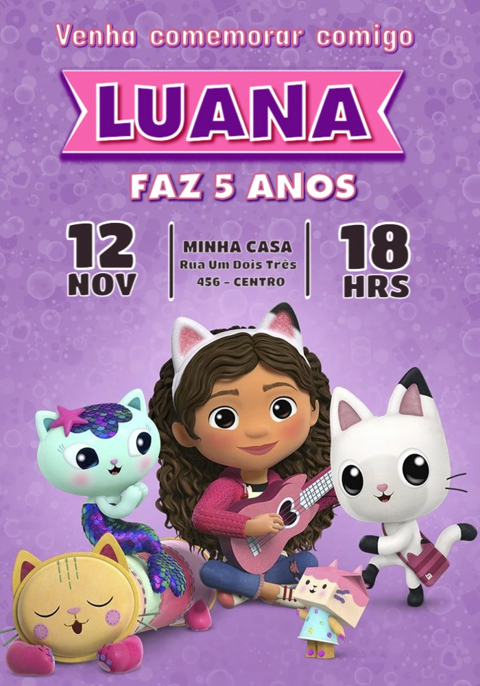 Convite Aniversário A Casa Mágica da Gabby para Editar Online