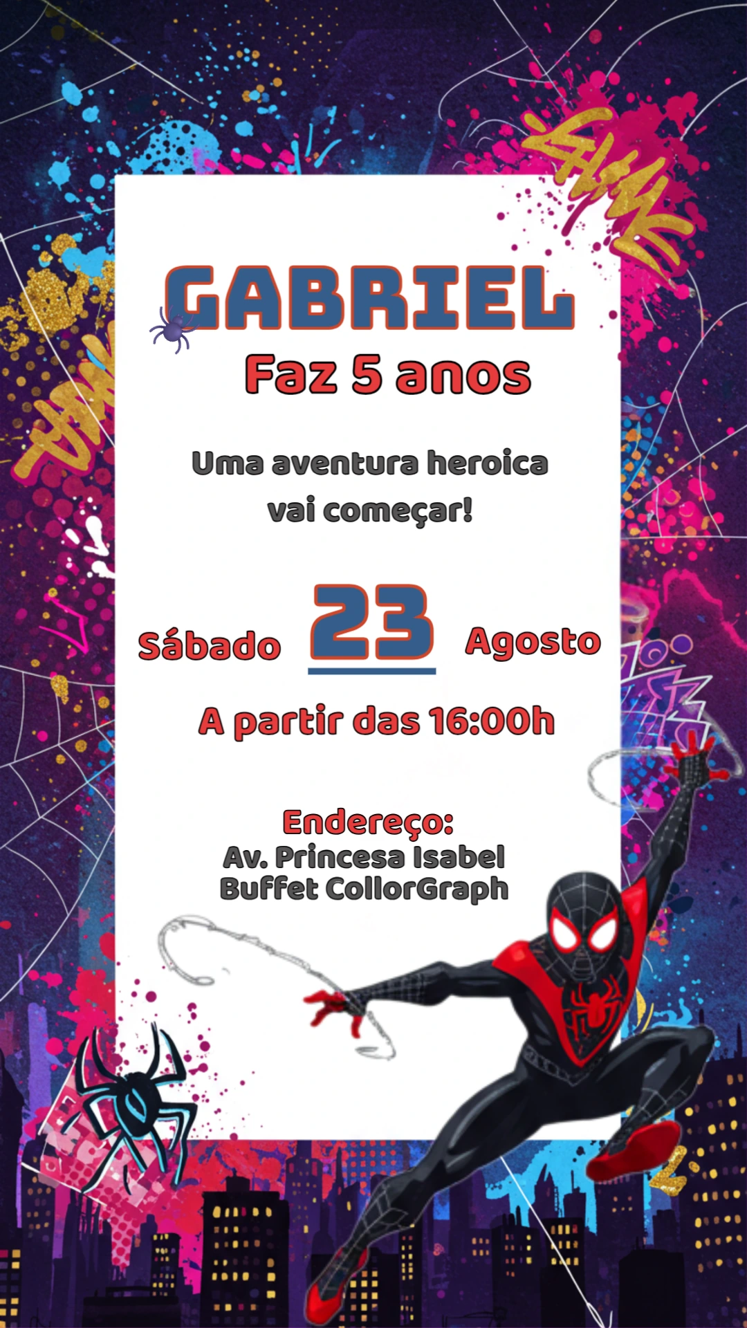 Convite de Aniversário Homem Aranha Aranhaverso para Editar