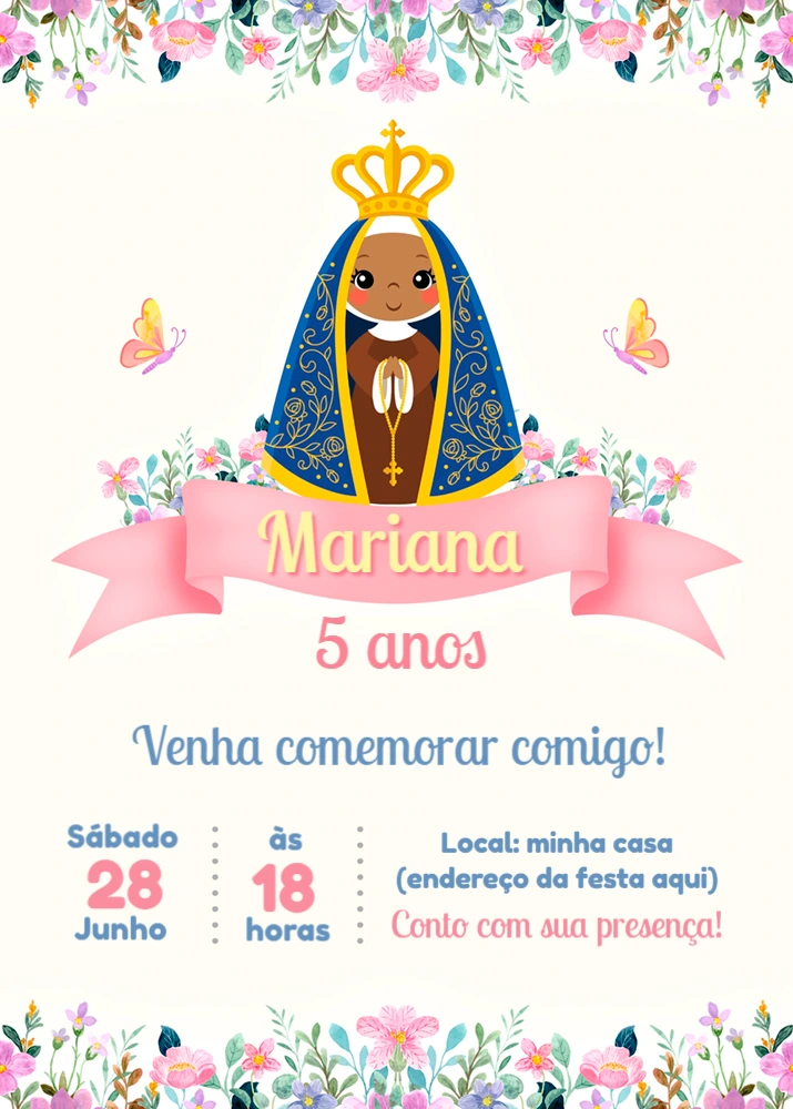 Convite Aniversário Nossa Senhora Aparecida para Editar Online