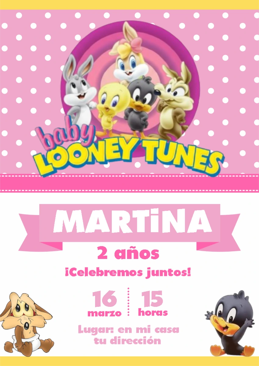 Invitación de Cumpleaños Baby Looney Tunes para Editar Online