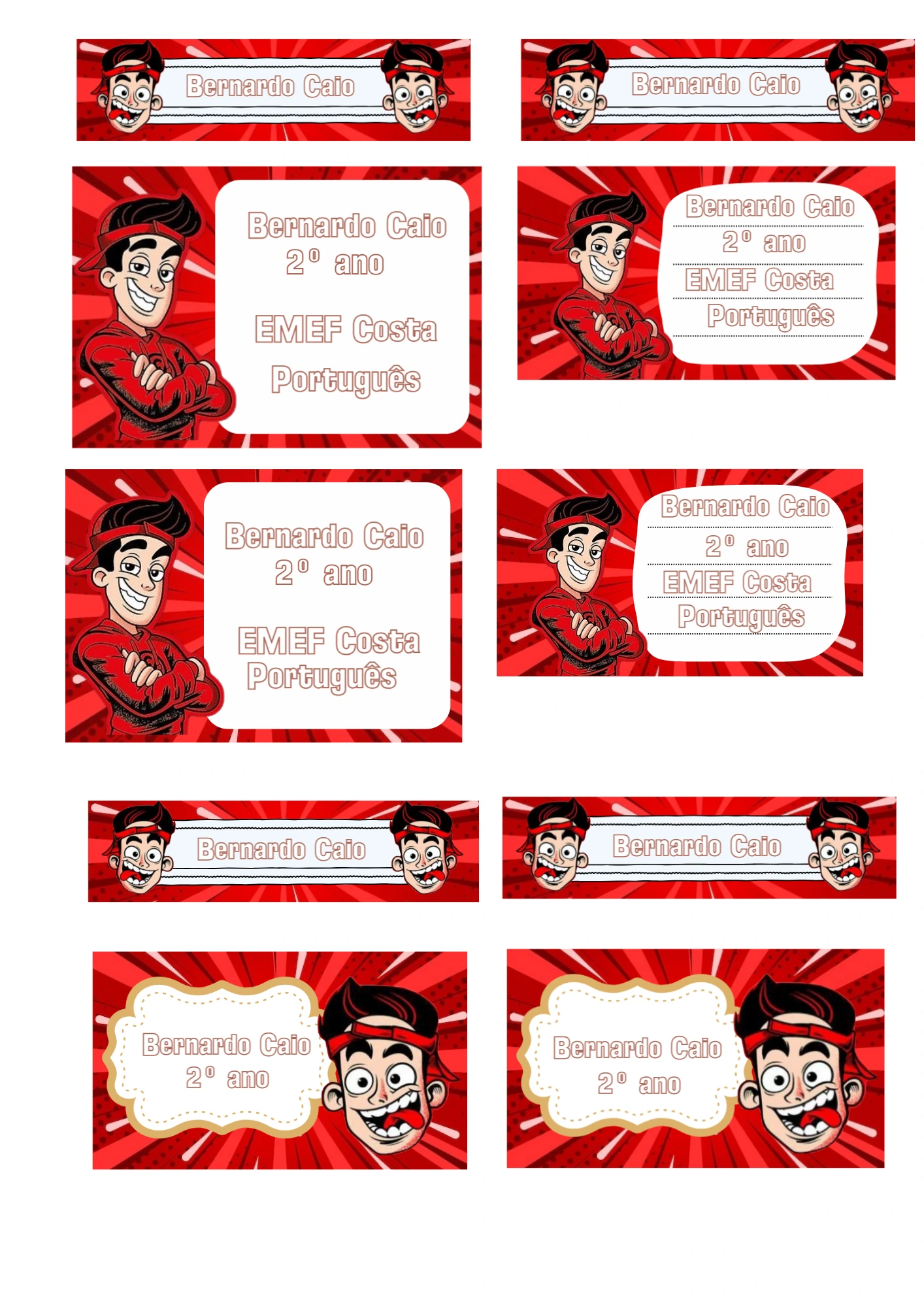 Etiquetas Escolares Enaldinho Vermelho para Editar