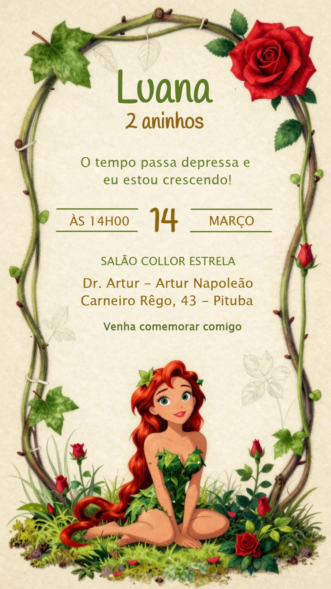 Convite de Aniversário Infantil Tema Fada da Natureza Editável