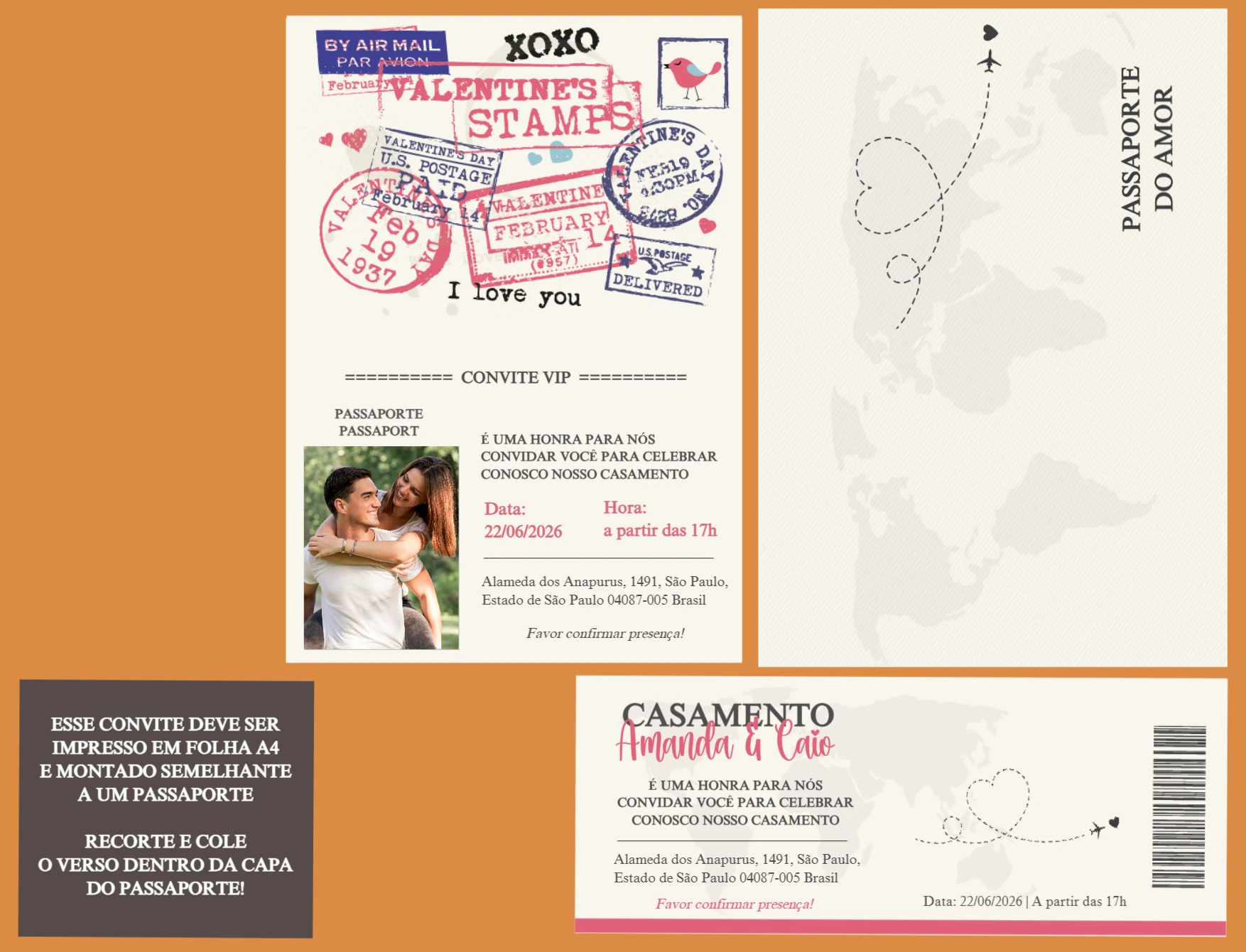 Convite de Casamento Passaporte Passagem Aérea com foto