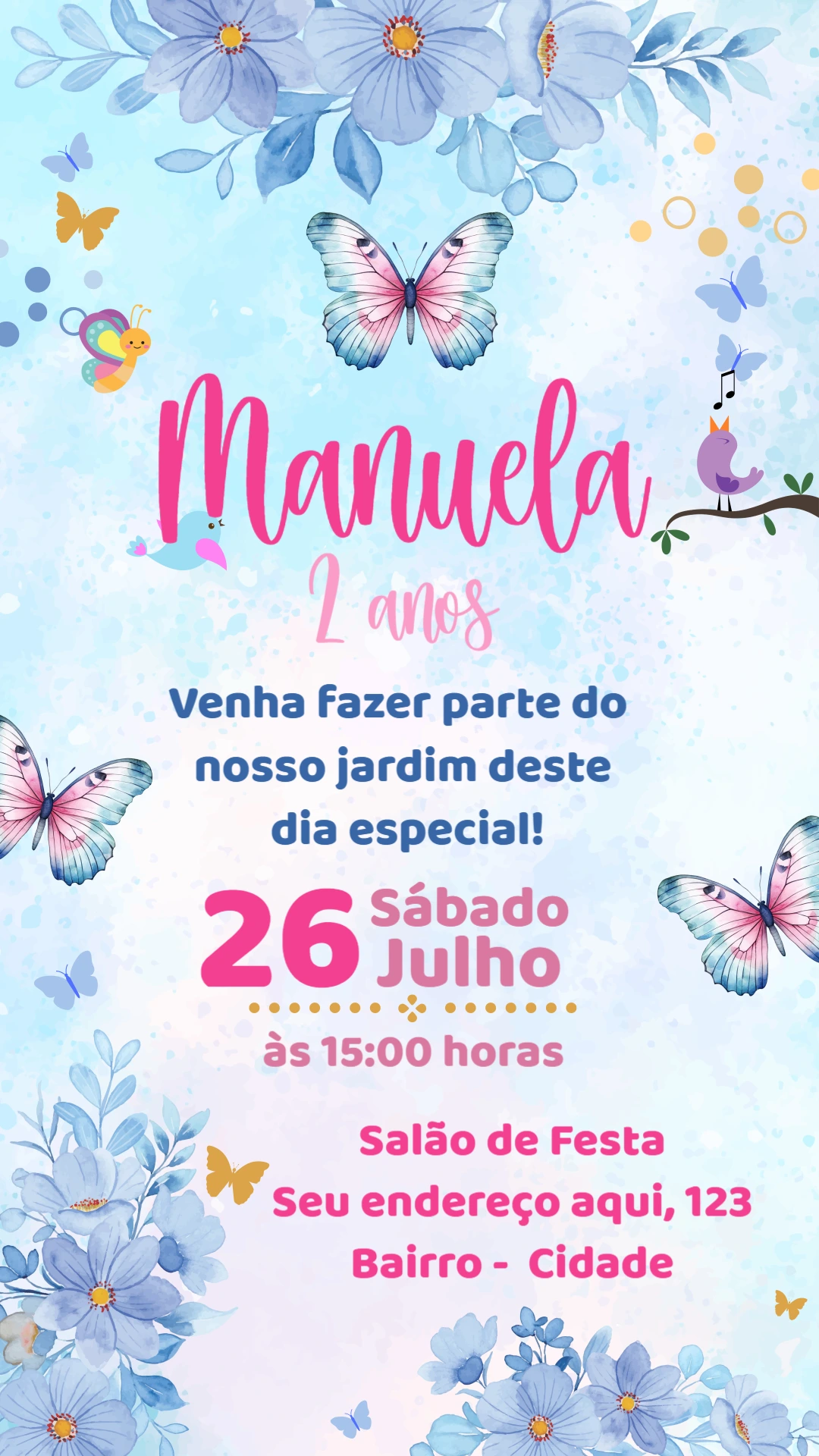 Convite Aniversário Jardim das Borboletas Editável Online