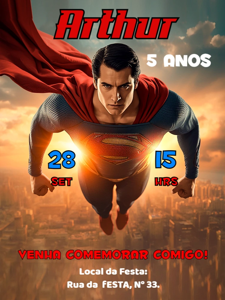 Convite Aniversário Superman para Editar Online