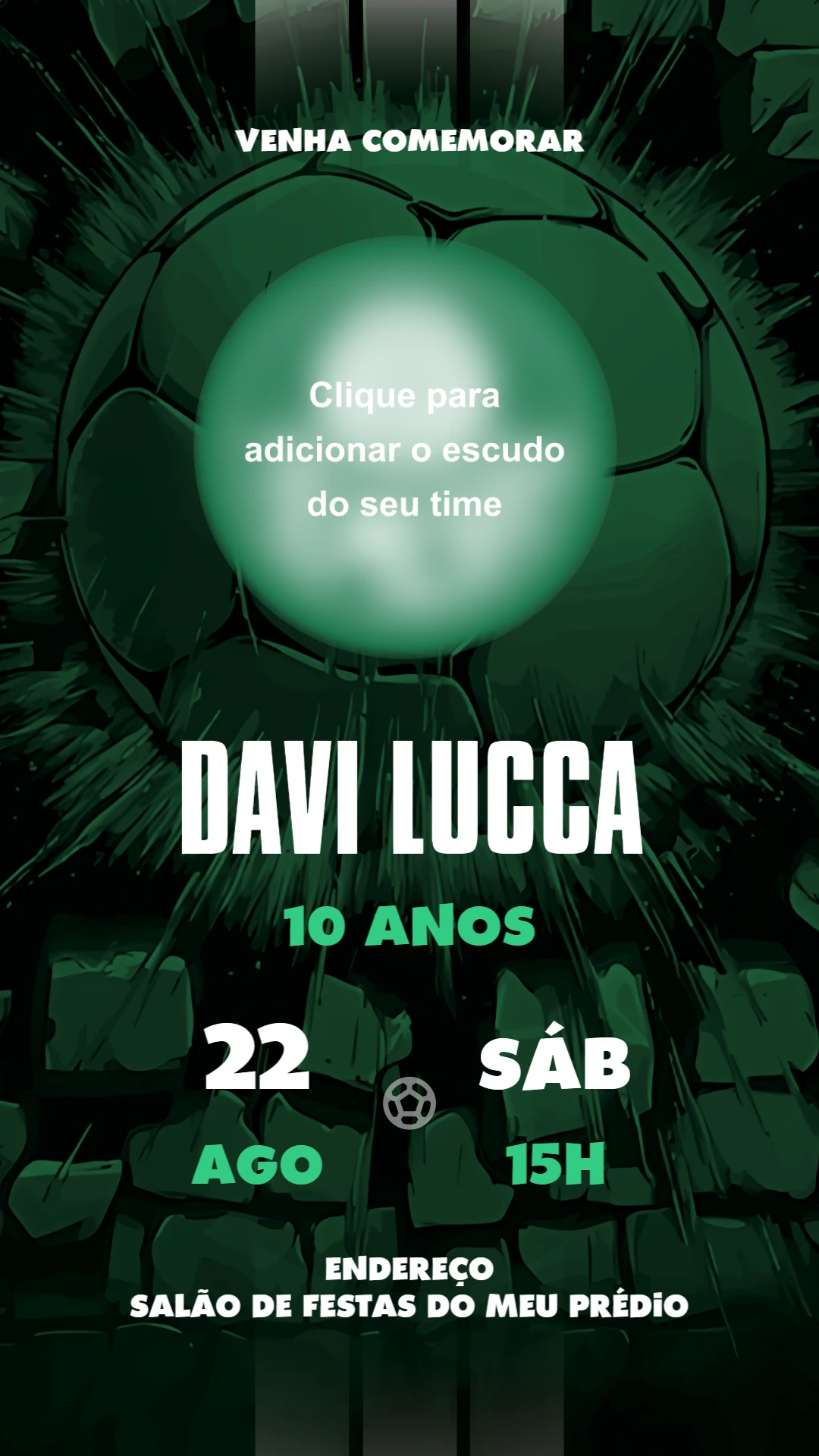 Convite Aniversário Futebol com Escudo do Time para Editar