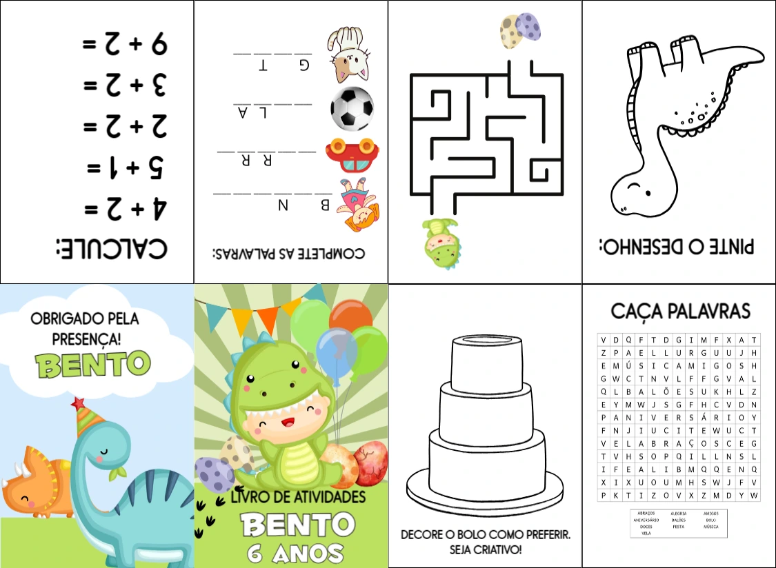 Livro de Atividades Aniversário Dinossauro Baby Editável Online