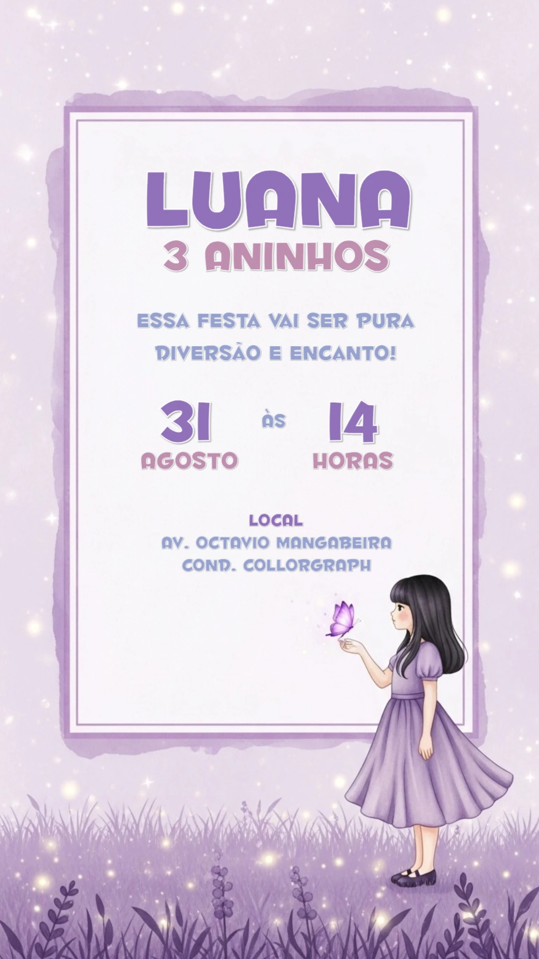 Convite Aniversário Jardim Encantado Lilás para Editar