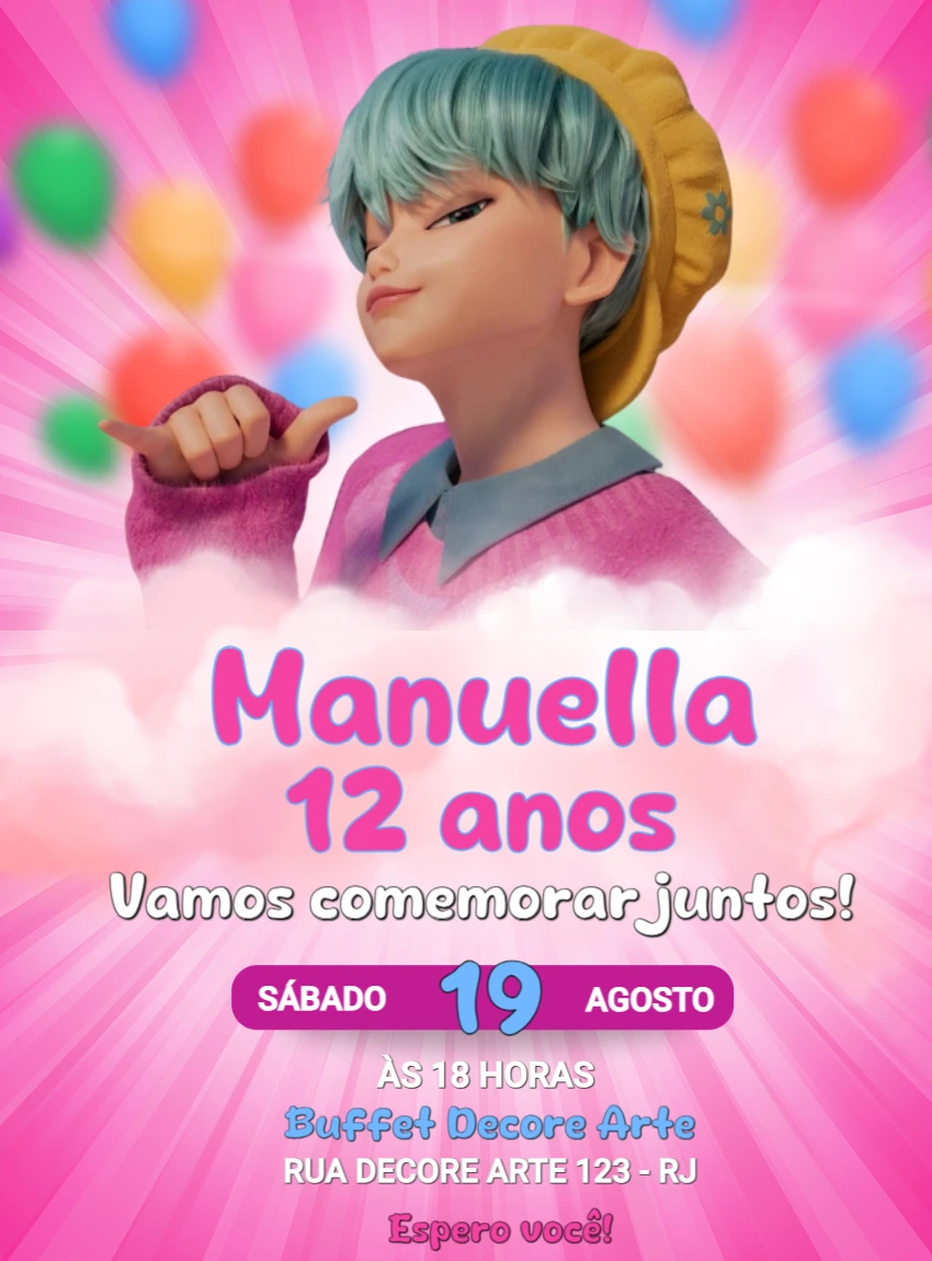 Convite Aniversário K-pop Guerreiras Saja Boys para Editar