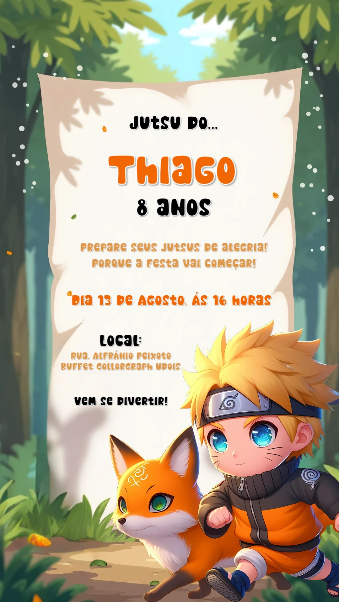 Convite de Aniversário Naruto com Personagens para Editar Online