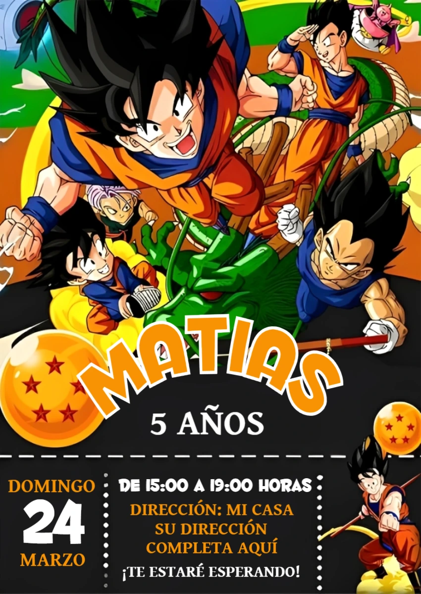 Invitación de Cumpleaños Dragon Ball Z para Editar