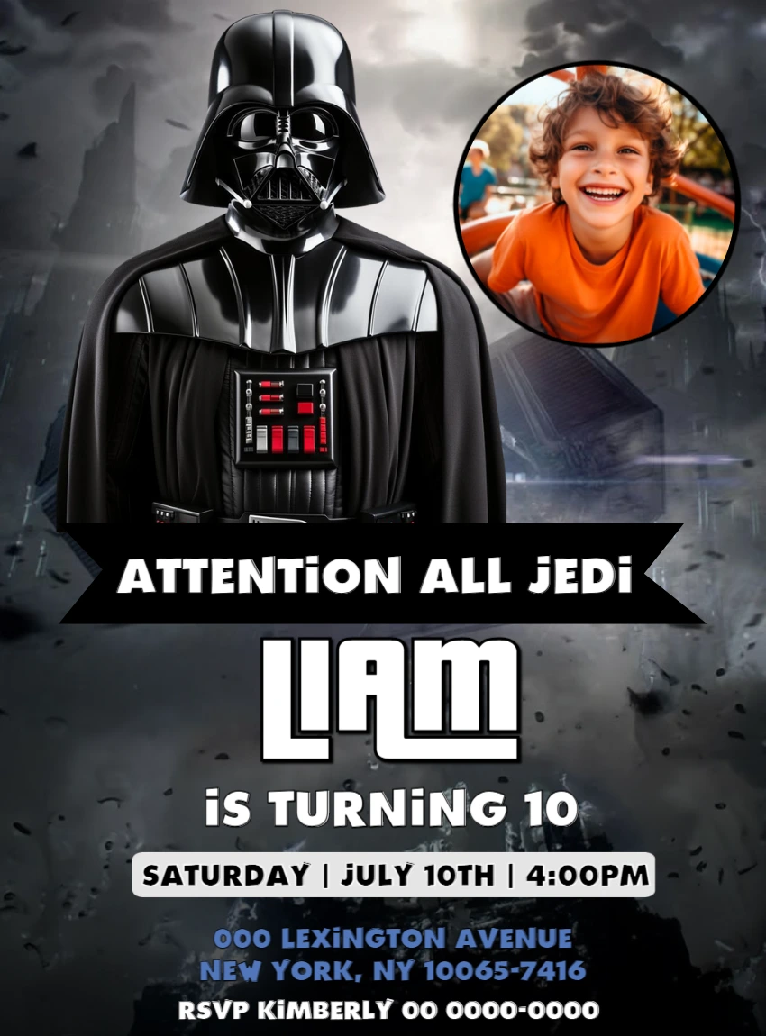 Darth Vader Birthday Invitation | Editable Star Wars Template with photo