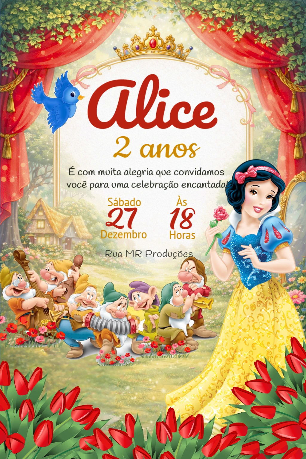 Convite de Aniversário Branca de Neve Clássico para Editar