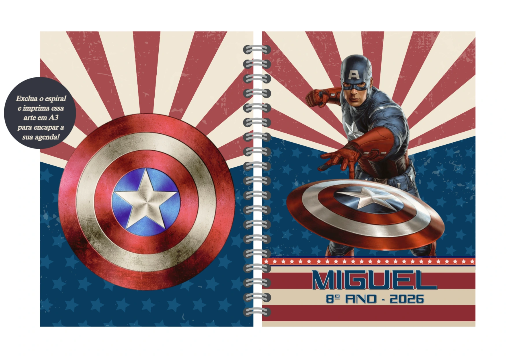 Capa de Agenda Capitão América Editável Online