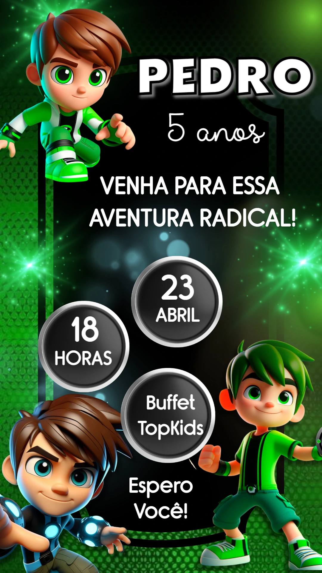 Convite de Aniversário Ben 10 para Editar e Imprimir
